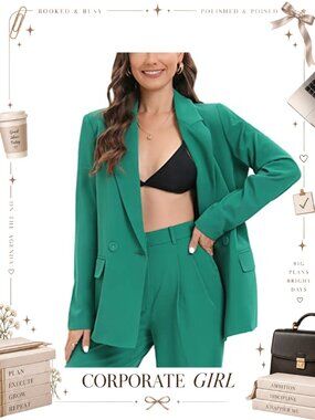 Oversized Double-Breasted Tweed Plaid Blazer Coat with Pockets
